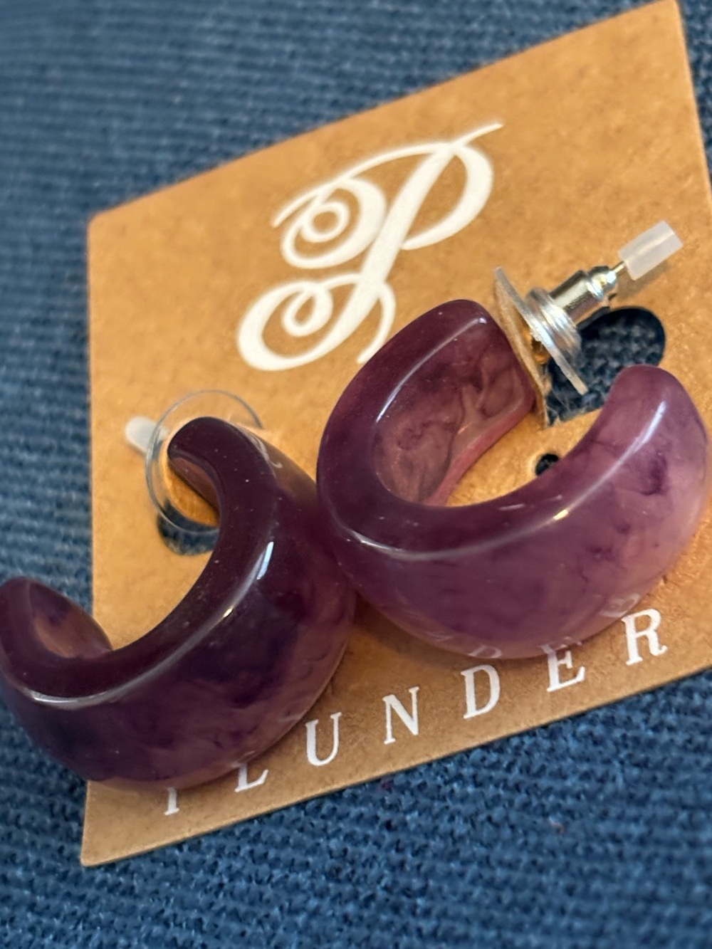Plunder Marbled Plum Resin Hoop Stud Earrings